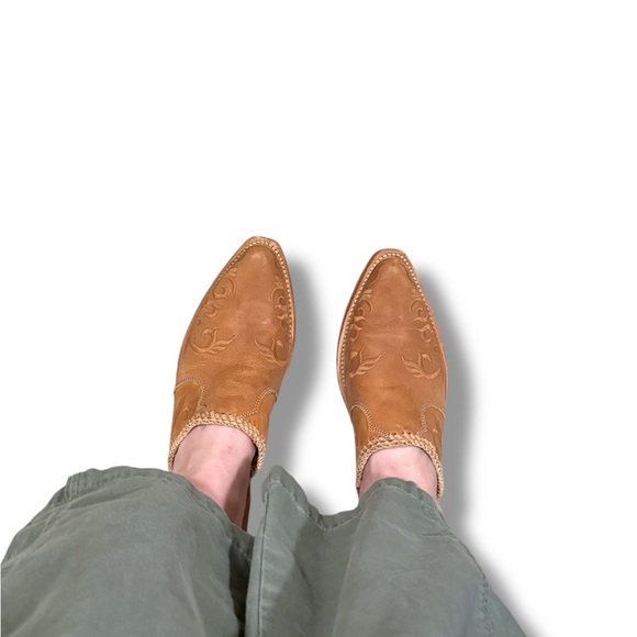 LIBERTY Black Brown Embroidered Leather Mules Size 9.5 - Picture 11 of 11